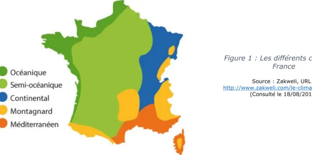 Figure 1 : Les différents climats en  France 