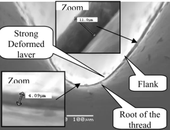 Figure 8. SEM picture of the strong deformed layer 