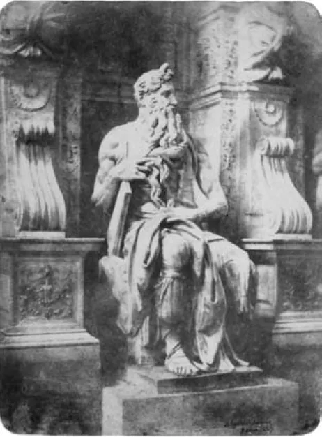 Fig. 3. A. Guillot-Saguez, “Fait à San Pietro in Vincoli” (Moïse de Michel-Ange),  papier salé, 24 février 1847, 16,5 x 12,4 cm (album Regnault, n° 69), coll