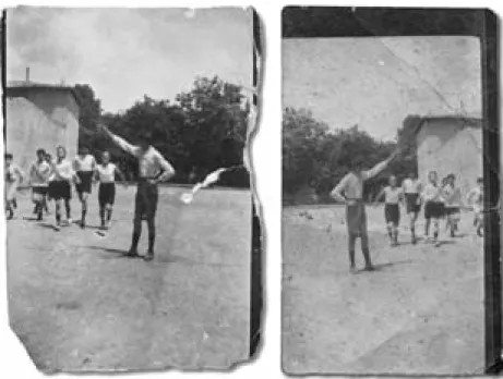 Fig. 2. et 3.  J. Bastan,  scène de jeu des camarades  de lycée,  essai de tirage  sur du papier  pour carte postale ;