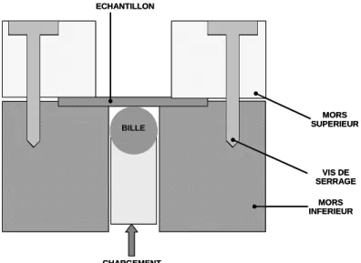 Figure 1 : Schéma du montage de l’essai Small Punch Test 