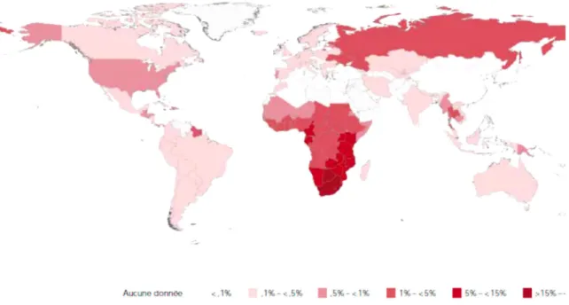 Figure 5 : prévalence du VIH dans le monde en 2009 [20] 