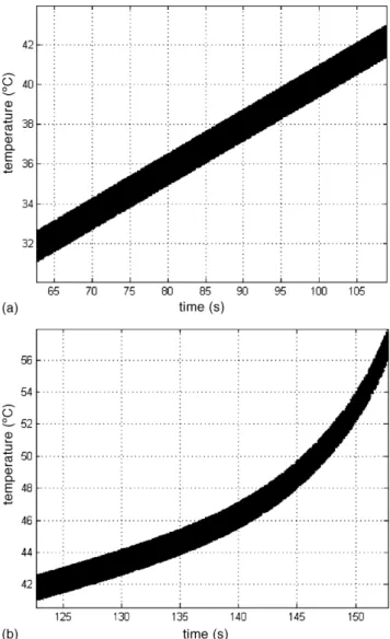 Fig. 2. Temperature evolution during numerical calculation (a) in the middle of the test and (b), at the moment of crack initiation.
