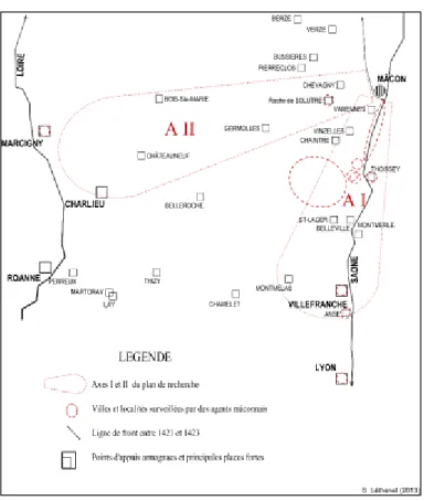 Fig. 1 : Les axes du plan de recherche mâconnais. 