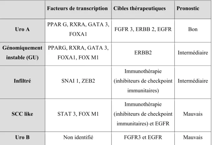 Tableau 7 : Classification de Lund 