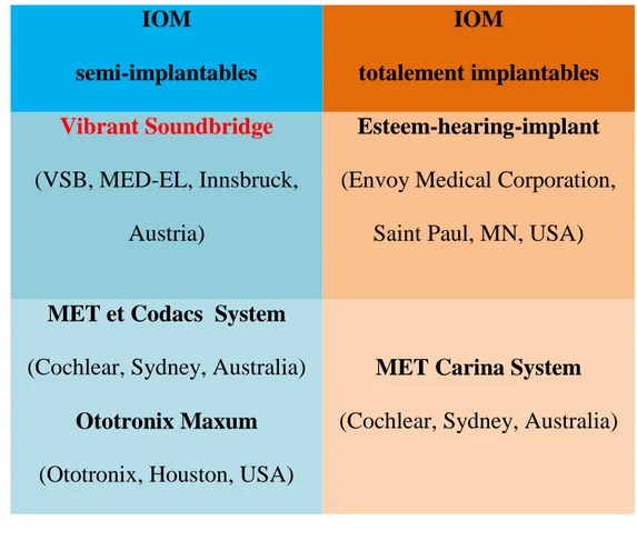 Figure 1 – Différents types d’IOM disponibles actuellement sur le marché 