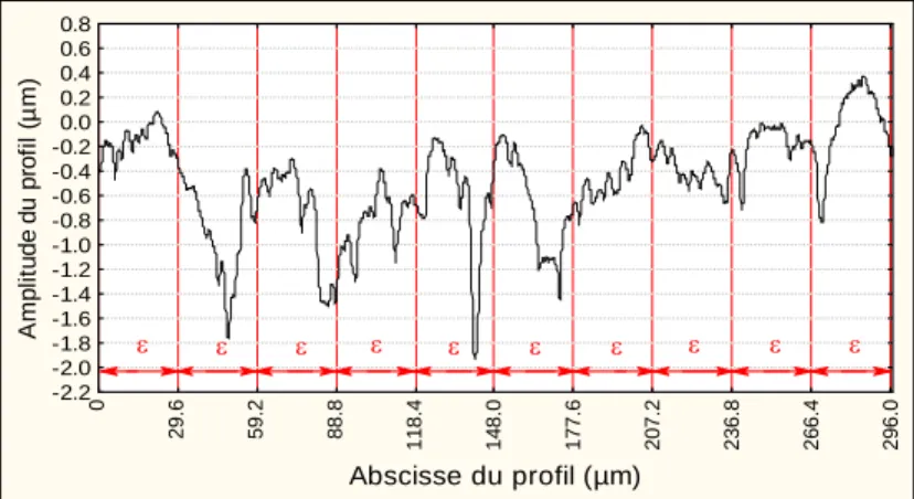 Figure 1.  Découpage du profil en sous-profils de longueur  ε