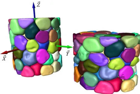Fig. 11. Reconstruction of bead morphology: before compression (left picture) and after the second impact (right picture)