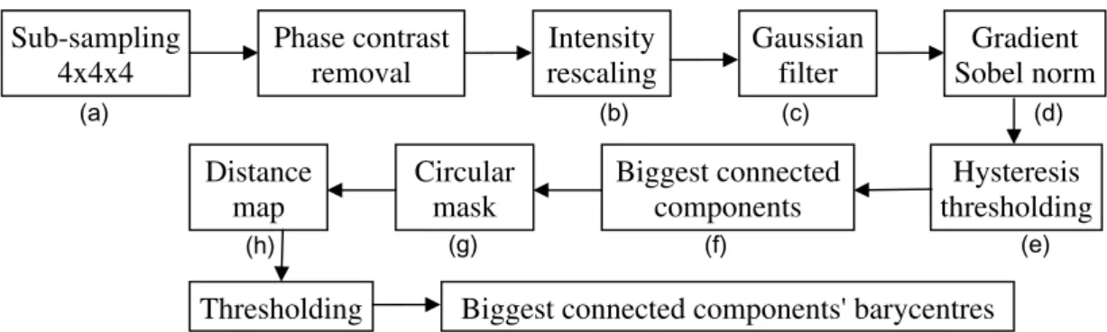 Fig. 6. Method applied to the reconstructed microtomograms to extract approximate grain centres