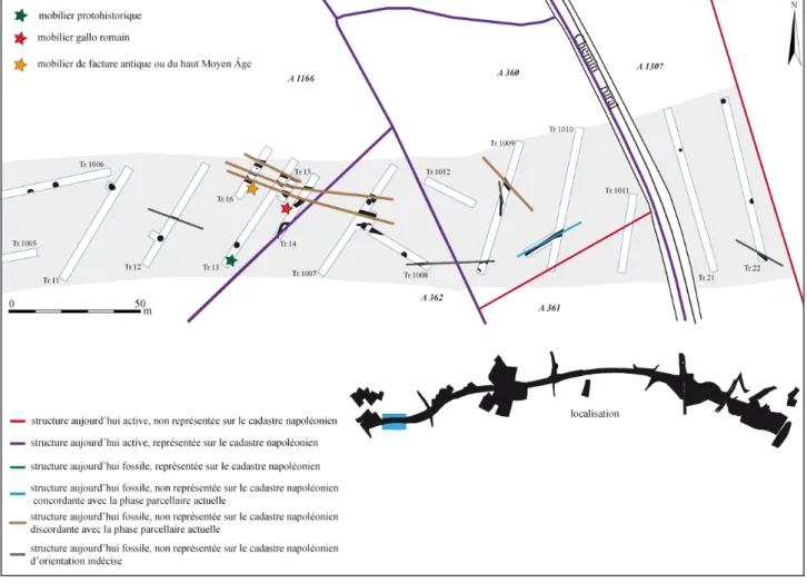 Fig. 8 - Contournement de Marcey-les-Grèves : le site 1.  (Loïc Ménager &amp; Laurent Vipard, Inrap)