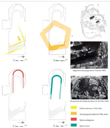 Fig. 2 – Les vestiges mis au jour en 1967-1968 lors des fouilles réalisées par G. Fournier dans l’église Notre-Dame de Manglieu, Puy-de-Dôme