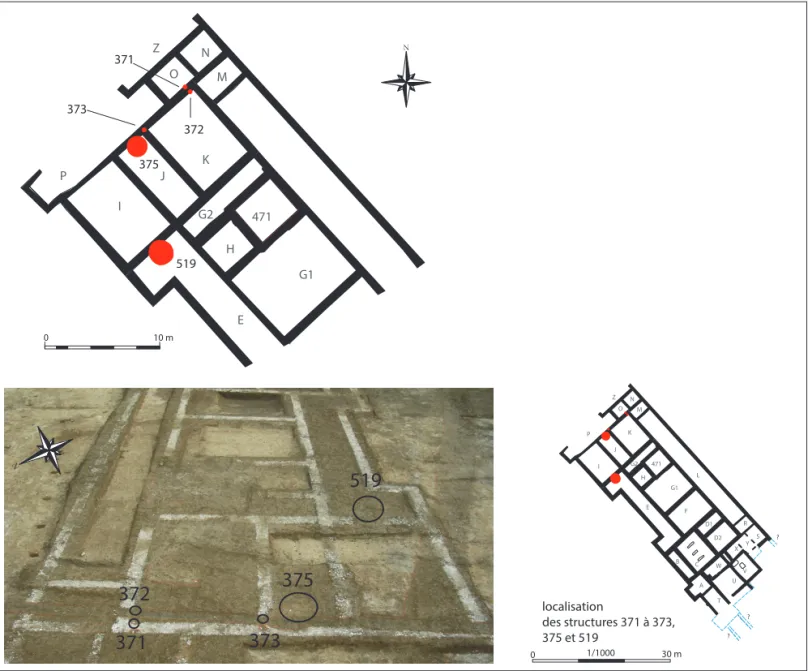 Fig. 26. Localisation des structures aménagées dans la partie nord-ouest du bâtiment (DAO : G