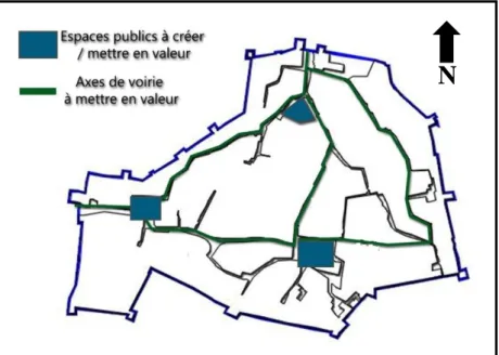 Figure 8. Espaces publics / axes de mobilité à valoriser  Crédits : Adjeroud Heythem 2016 