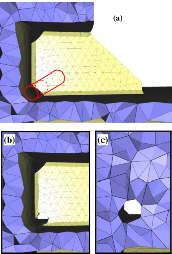 Figure 11 Insertion of a cylindrical hole into the 3D mesh  of a caisson model (courtesy EDF-R&amp;D)