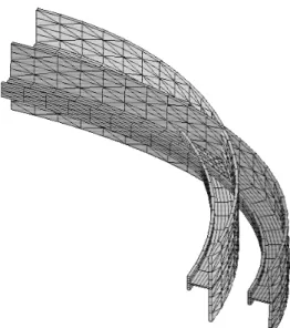 Fig.  14.  Buckling  mode  for  the  stiffened  cylinder  test:  quarter-ring  consisting of 260 SHB8PS elements for the stiffener and 360 SHB6 bar elements for the main shell