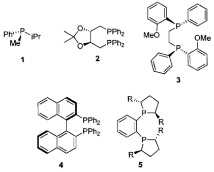 Figure  1.  Phosphines  chirales  utilisées  comme  ligands  en  hydrogénation  catalytique  énantiosélective 