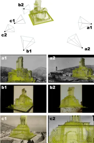 Figure 4.  Spatial referencing of historic photos on the 3D  model of the building current state