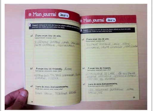 Figure 7.  Two pages of the diary used by participants to report their objects’ use.