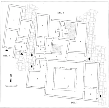 Fig. 1 – Les maisons 1, 2 et 5 construites sur la Salle hypostyle à Délos.  