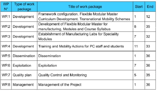 FIG. 1 –  Découpage du projet en 8 WP. 