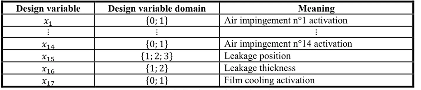 Table 2: Design variable domains  3.2)  Observation model 