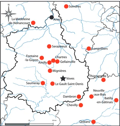 Figure 1- Le sites de La Tène moyenne et finale en Eure-et-Loir et dans les régions  proches (DAO