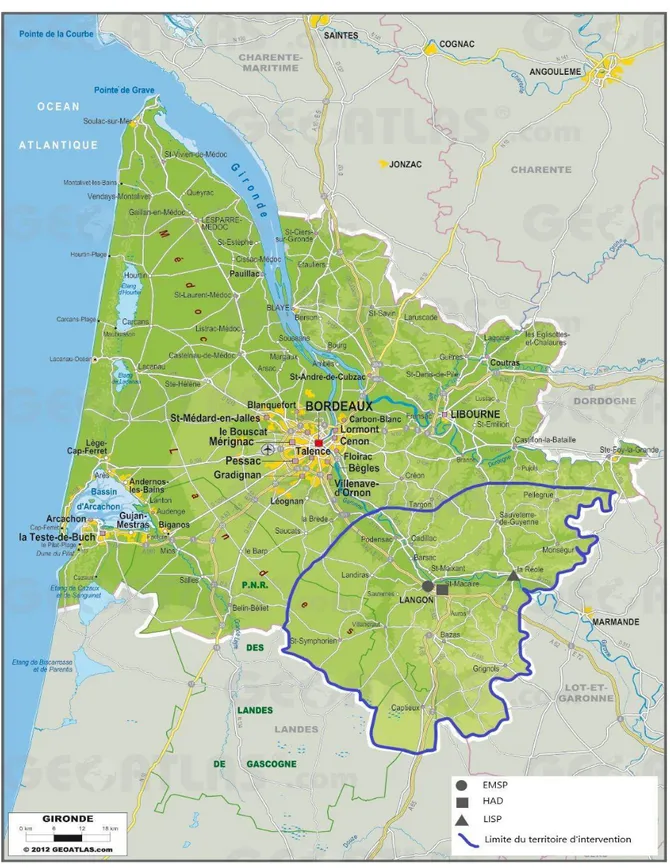 Figure 1 : Répartition des structures de soins palliatifs sur le territoire du Sud-Gironde 