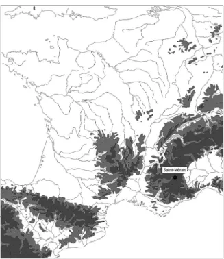 Fig. 1 Carte de localisation du gisement de Saint-Véran, Hautes-Alpes (haut Queyras).