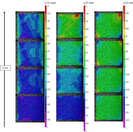 Figure 6: evolution of the deformation eld in a biaxial tensile test for the PPGF40