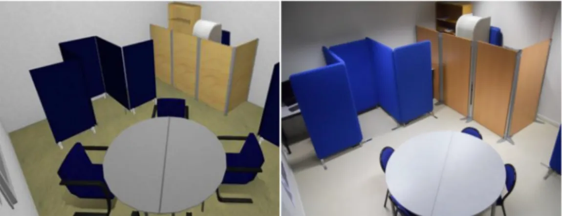Fig. 3. Virtual and real versions of the experimental room.