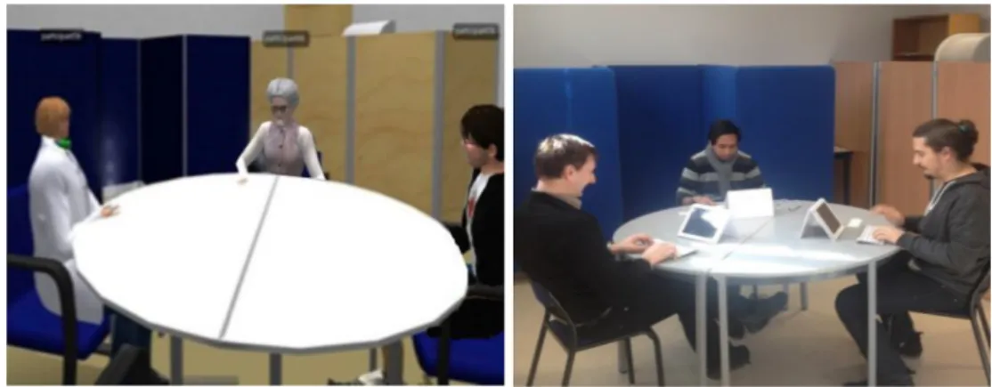 Fig. 4. Brainstorming session in virtual and real environment.