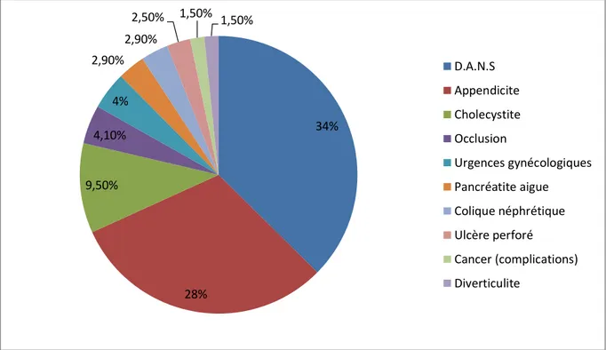 Figure 1: Proportions des causes de douleurs abdominales vues aux urgences 