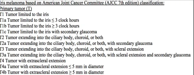 Figure 4 : Classification de la tumeur primitive du mélanome uvéal selon la American Joint Committee (AJCC  7 ème  Edition) 