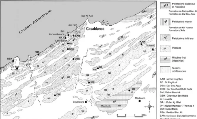 Figure 2 - Carte détaillée de la zone de Casablanca (d’après Lefèvre et Raynal, 2002).