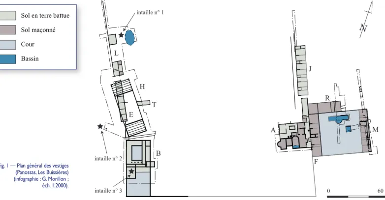 Fig. 1 — Plan général des vestiges (Panossas, Les Buissières)  (infographie : G. Morillon ;