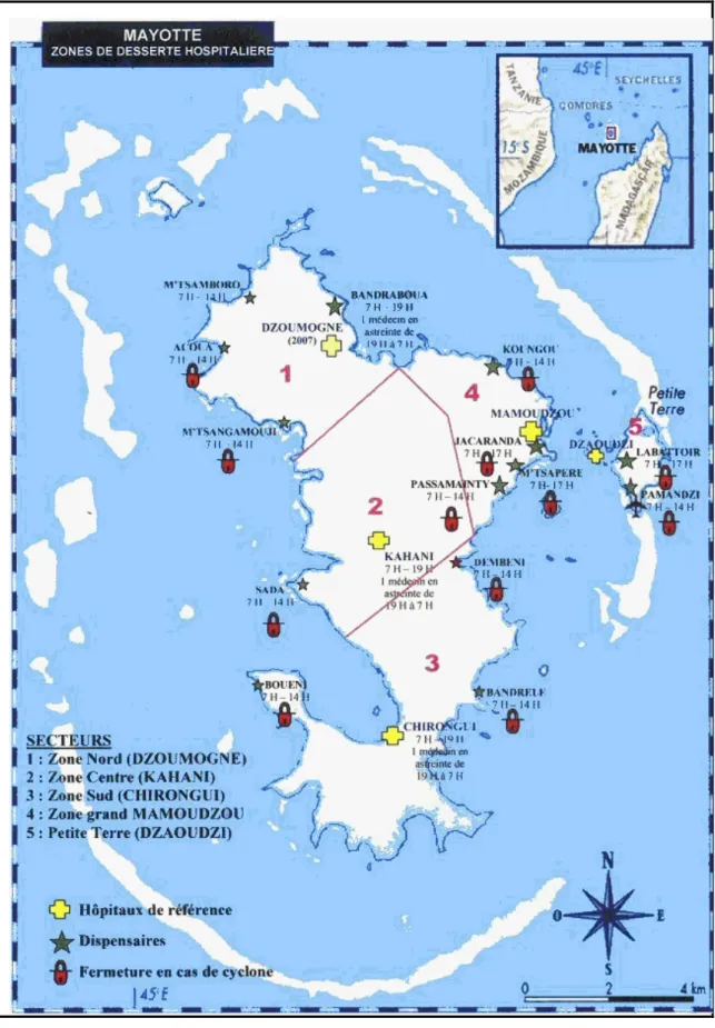 Figure 12 : carte de répartition des dispensaires sur l’île de Mayotte. 
