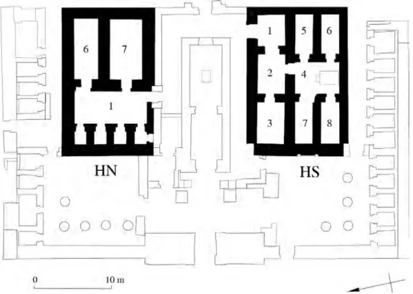 Fig. 3. Salles nord et sud du Palais de Maât (d’après le plan-clé Cfeetk). 