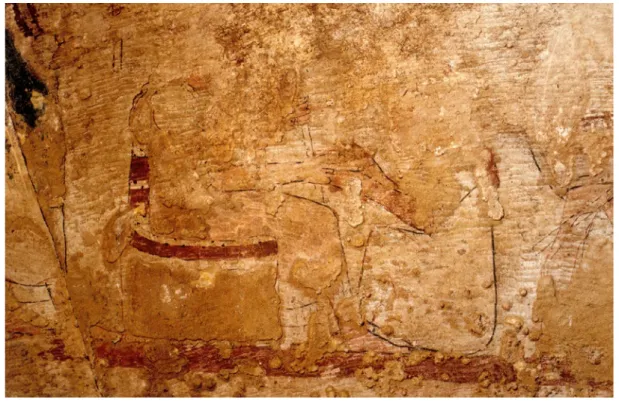 Fig. 12 : Détail de la scène d’audience du mur nord de la chambre funéraire de Kızılbel