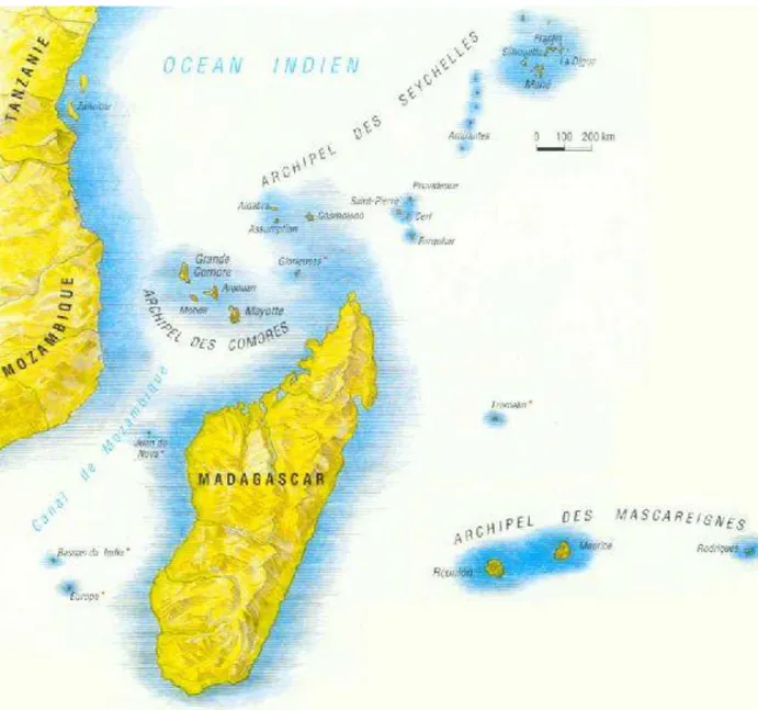 Figure n°15 : Carte de l’Océan Indien et localisation de la Réunion. 