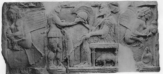 Fig.  1 :  “Pilier  des  Harpyies”  de  Xanthos,  face  nord,  Londres,  British  Museum,  B  287,  c