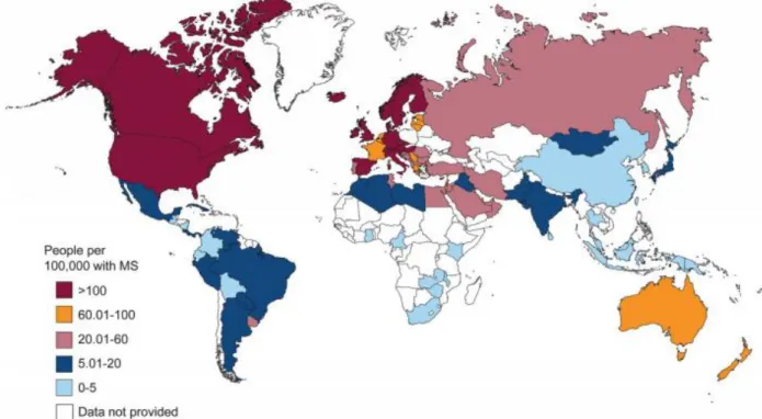 Figure 8: Prévalence mondiale de SEP en 2013 