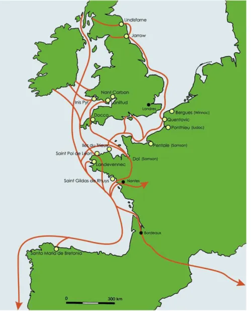 Figure 13. Routes maritimes entre le continent et les Iles Britanniques au Haut Moyen Age