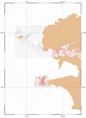 Figure 8.14. Carte représentant la direction des courants pour une heure marée (Atlas de  l’Iroise 560/SHOM) 