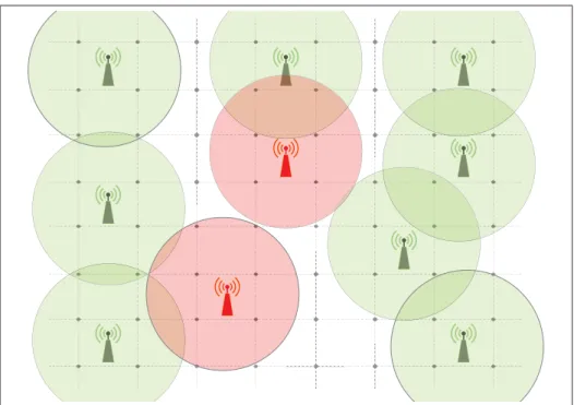 Figure 2.4 SON Pixel level visualization of managed and Un-Managed APs. Where Red APs denotes Un-Managed APs and