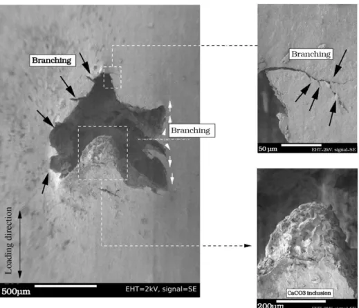 Fig. 5. SEM image of a crack initiation under non-relaxing conditions on a diabolo specimen (loading ratio R = 3.8).