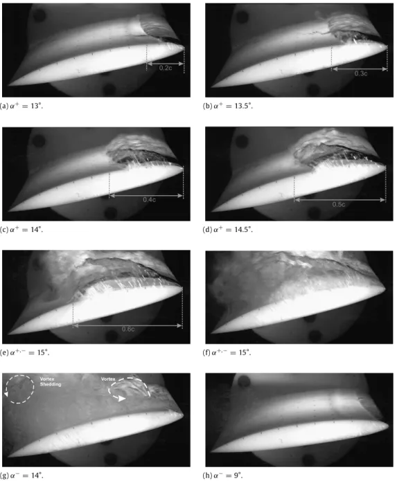 Fig. 18. Cavitation development during the pitching motion, α ˙ ∗ = 1 . 89 , Re = 750 000 , σ = 3.