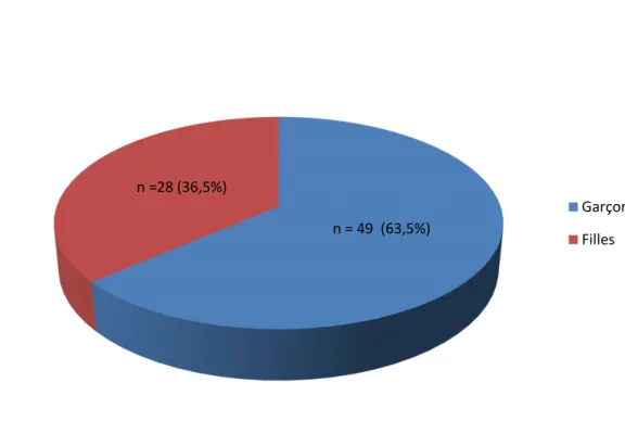 Figure 2 : Répartition filles /garçons des 77 observations de CF 