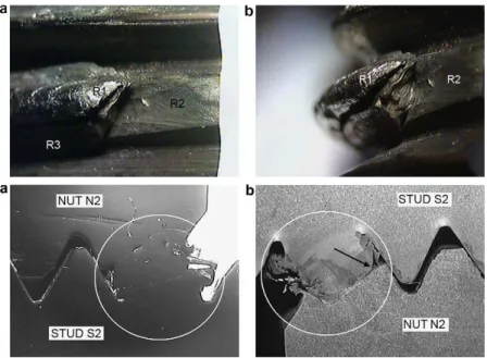 Figure 2: Cracked stud and cold welding between threads [4] 