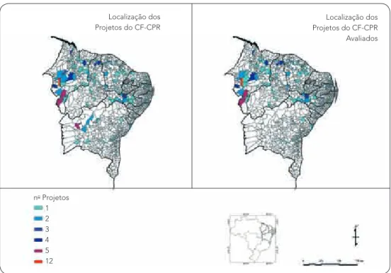 Figura 1: Localização dos projetos do CF­CPR: a) constantes da  relação de projetos em 6 de julho de 2003 e b) avaliados durante a 