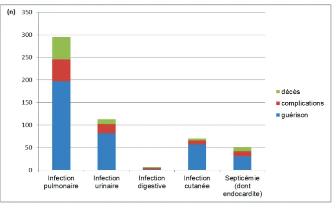 FIGURE 7 : Evolution des patients selon le type d'infection (n=415). 